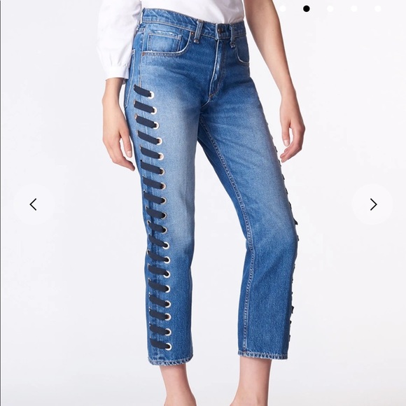 Veronica Beard Ines Girlfriend Style Lace Up Jeans - Picture 3 of 12